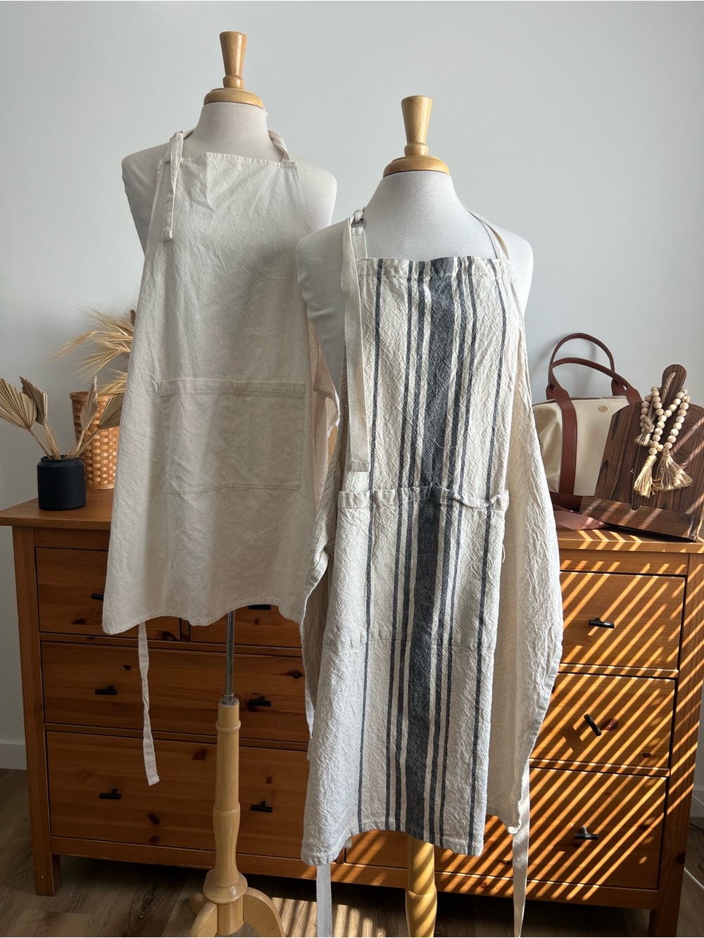 Neutral Linen Aprons - Natural & Striped Set - Picture 6 of 6
